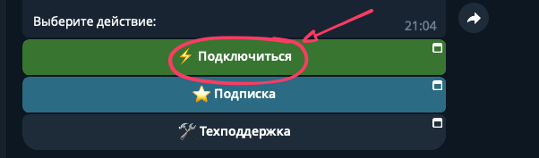 Меню бота с кнопкой Подключиться